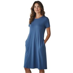 Chico’s Blue Pocket Shirttail Midi Scoop Neck Dress size M/8